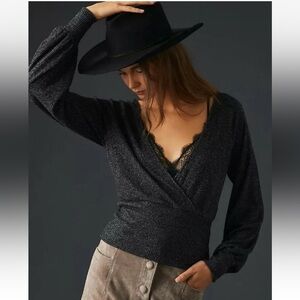 Anthropologie Brushed Ribbed Surplice Wrap Sweater